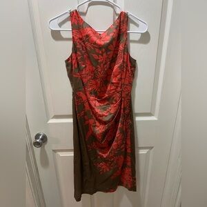 Jones New York Red and Brown Sheath Midi Dress